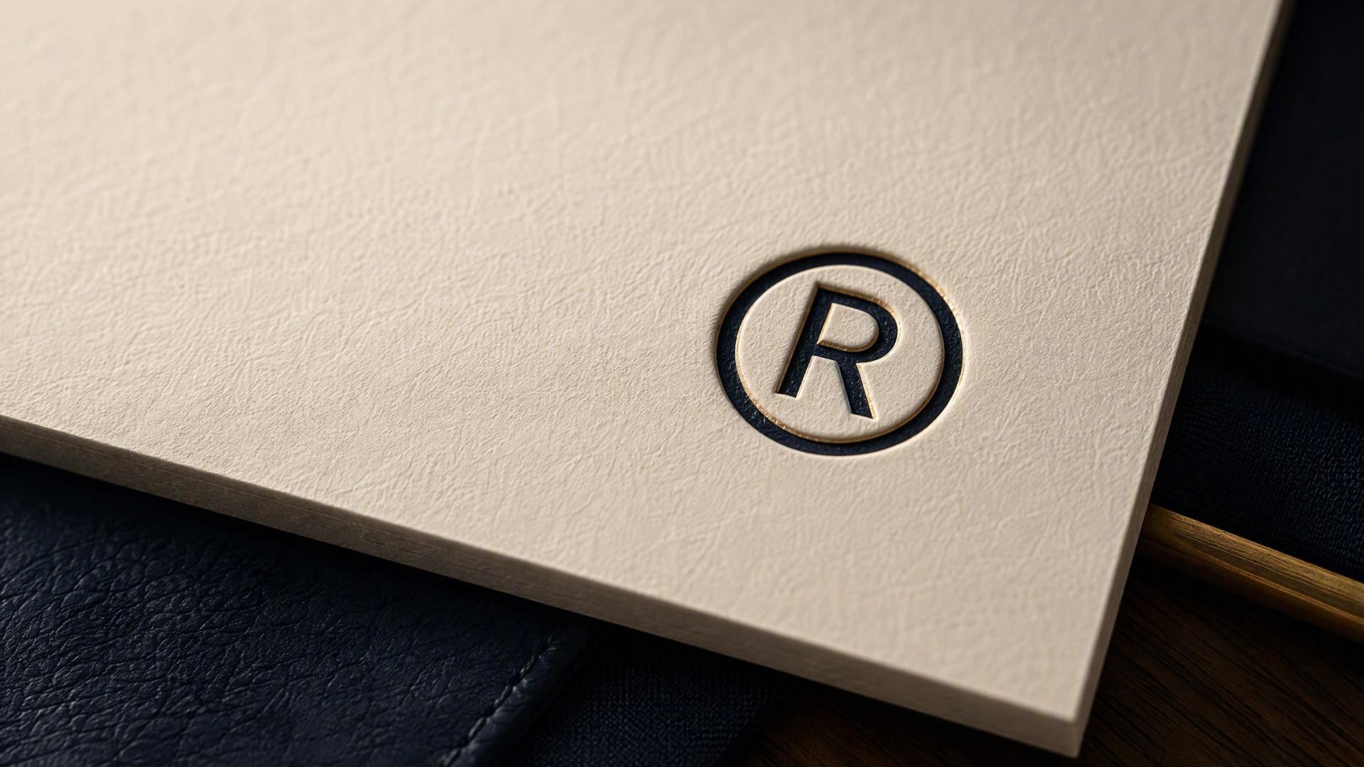 A registered-trademark material study illuminated by a passing Cathca gold light